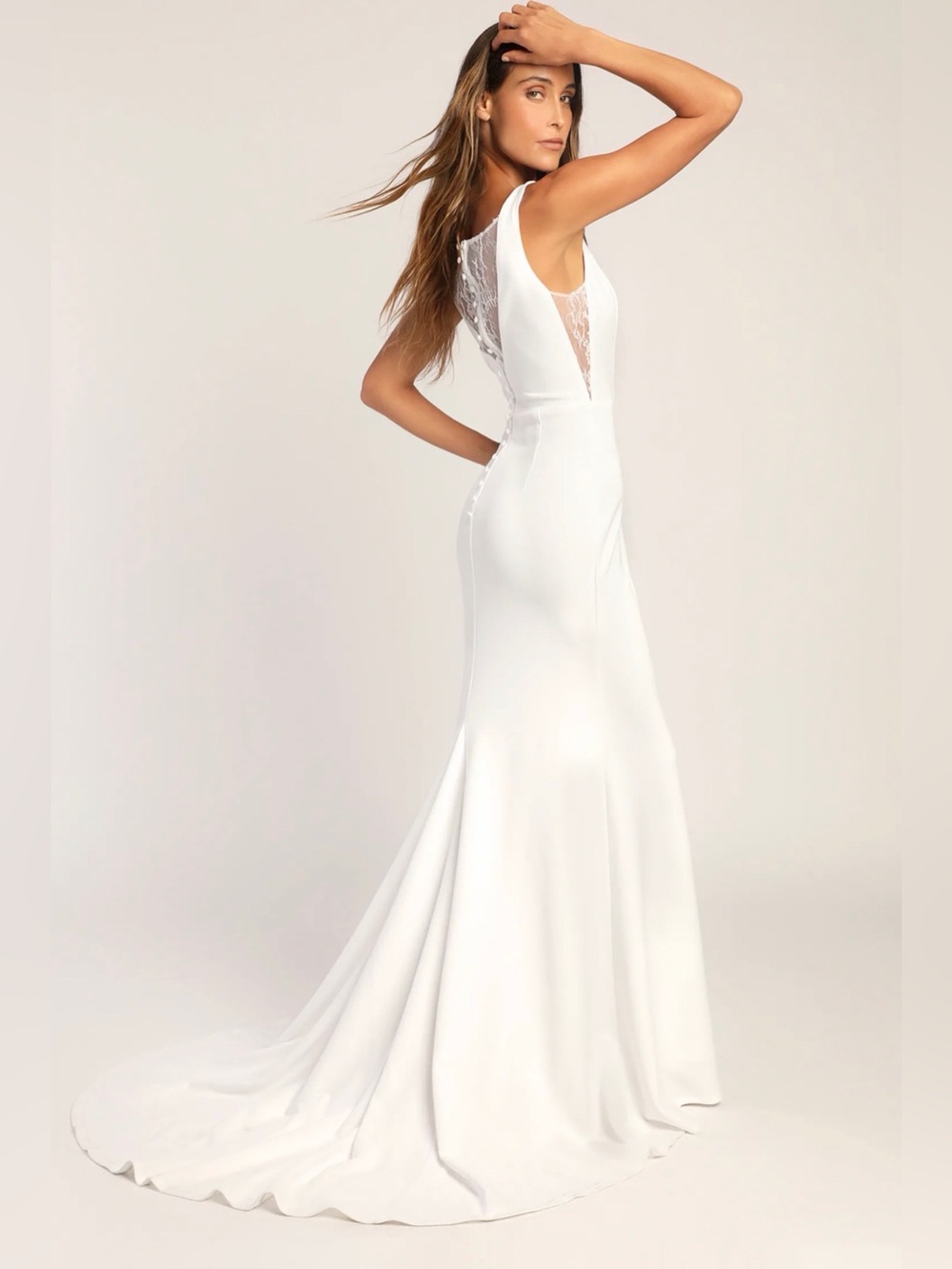 Lulu's White Lace-Back Mermaid Wedding Dress
